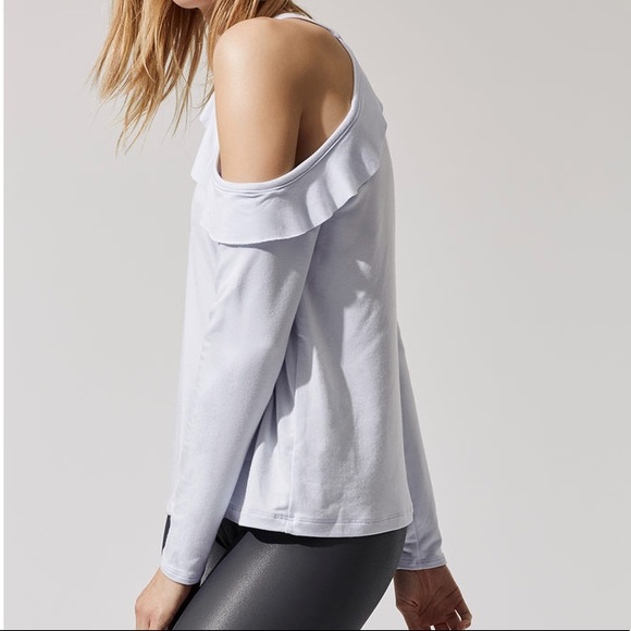 beyond yoga // gray cold shoulder frill pullover - Picture 6 of 7